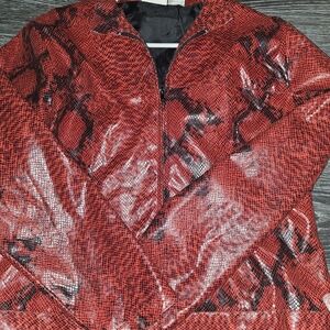Vintage ~ Fashion Bug Red and Black Snake Print Leather Jacket
